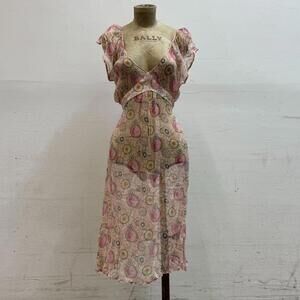 Y2K Vintage Veronique Delachaux Pink Paisley Silk Midi Dress